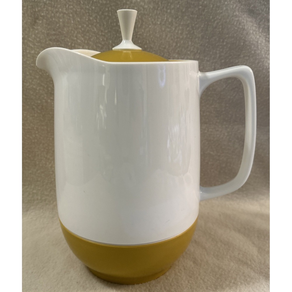 Vintage Thermos Insulated Ware Harvest Gold & White Pitcher Coffee Carafe Lid